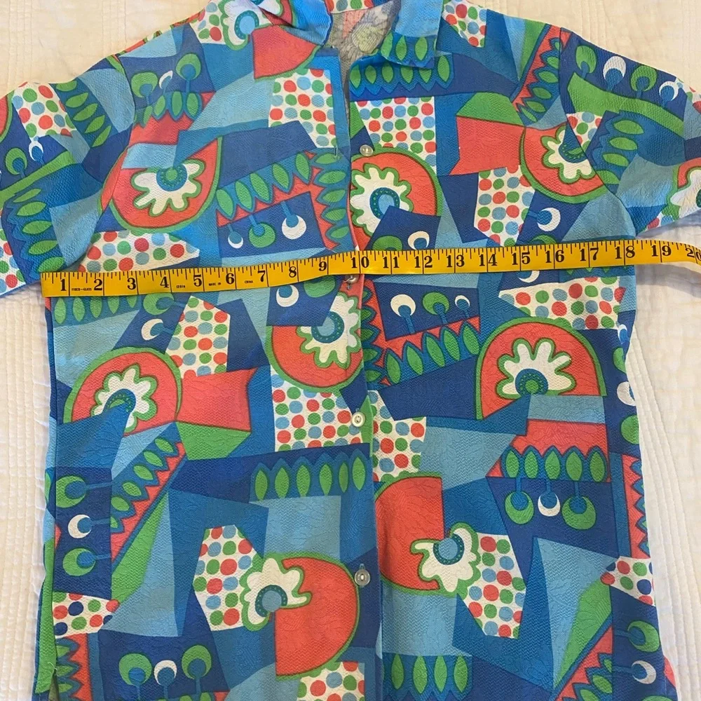 70s Colorful Vintage Shirt with Fun Patterns Pressed Cotton XS
